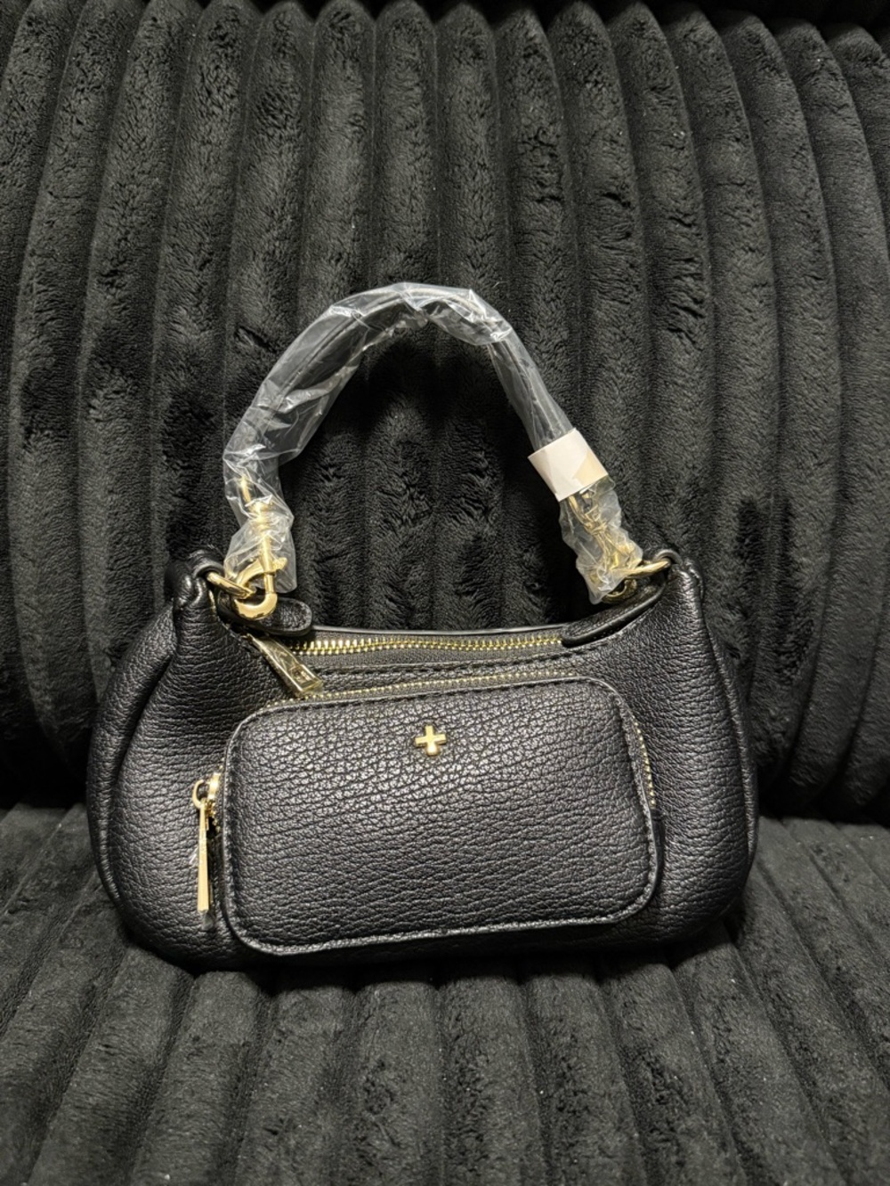 Black Pebbled Leather Top-Handle Bag with Front Pocket NWT